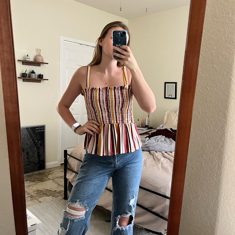 Hot Monde Striped Peplum Top